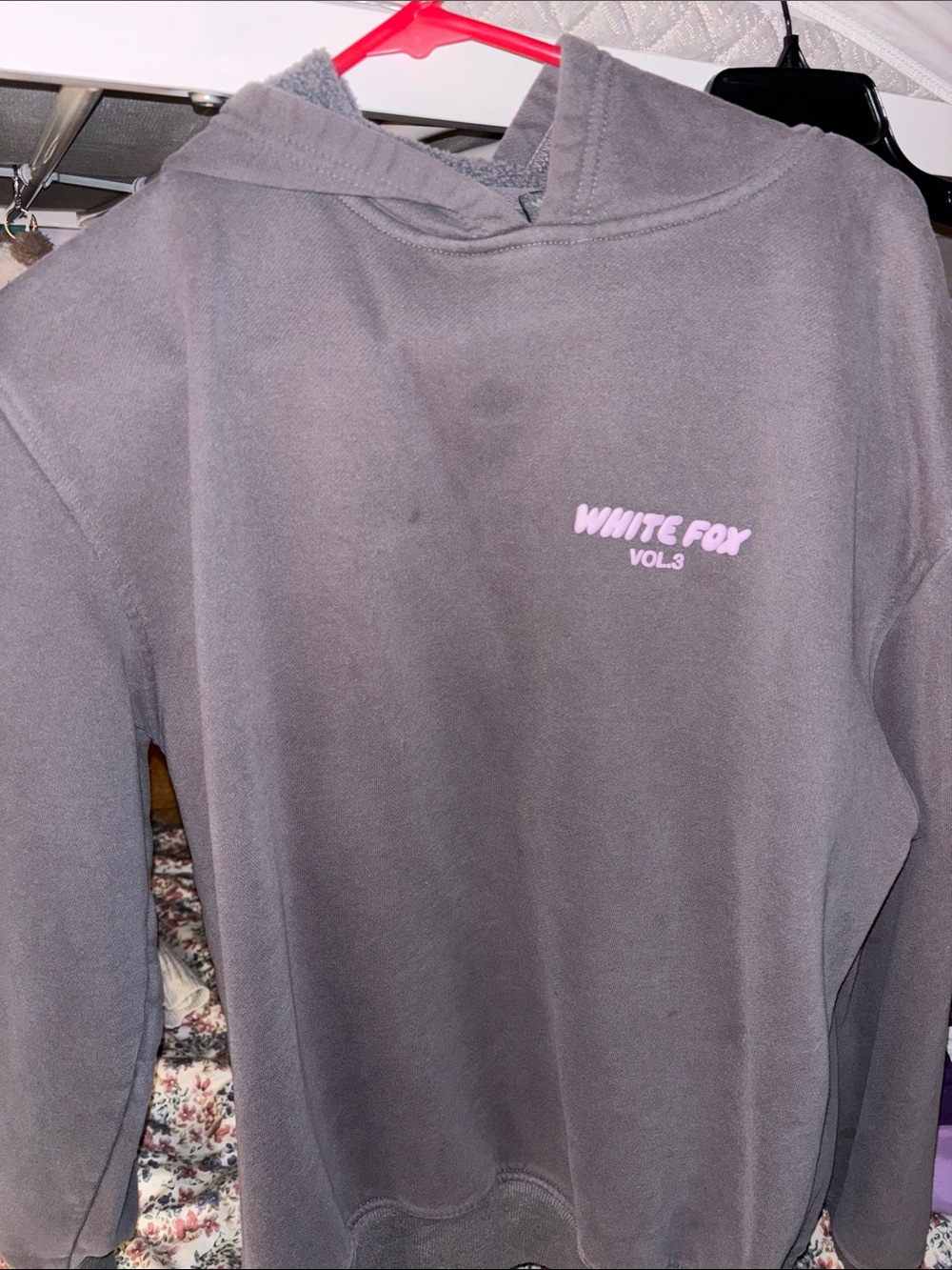 White Fox Boutique Gray Hoodie with Pink Logo